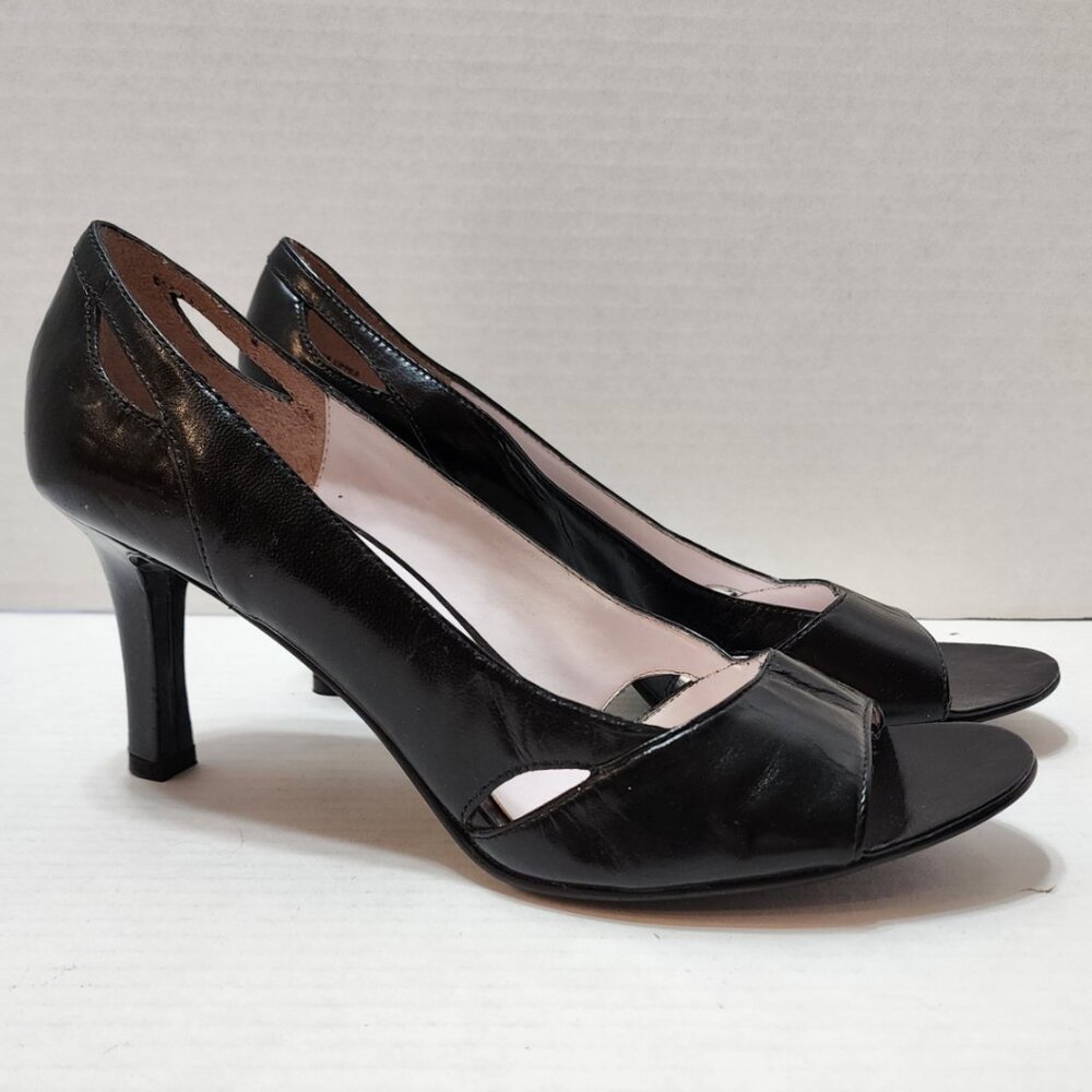 New Nine & Company Black Leather Heels - Open Toe - Size 10